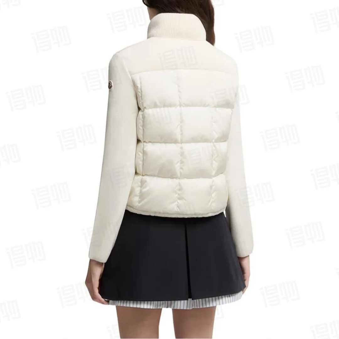 Square-Quilted Padded Wool Zip-Up Cardigan