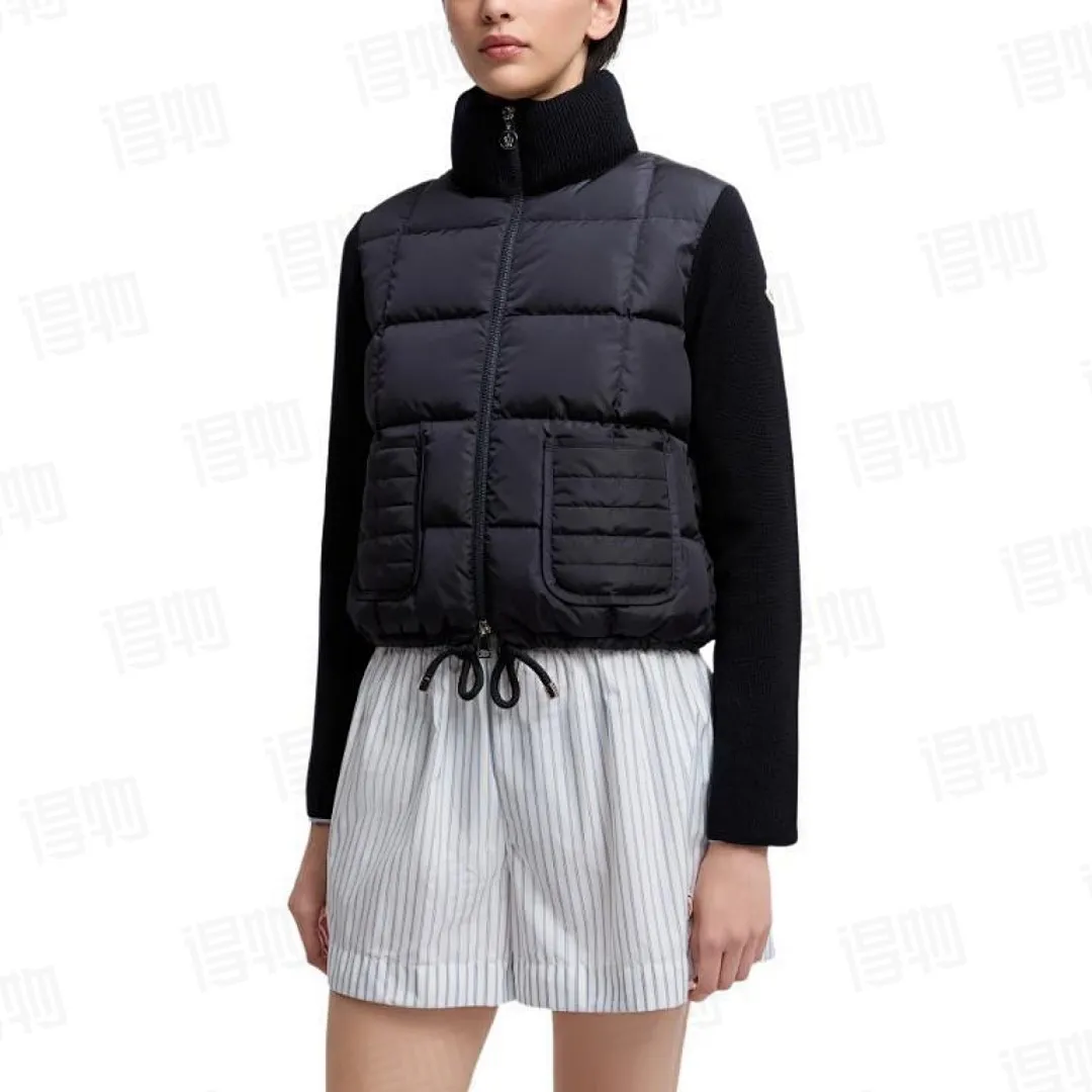 Square-Quilted Padded Wool Zip-Up Cardigan