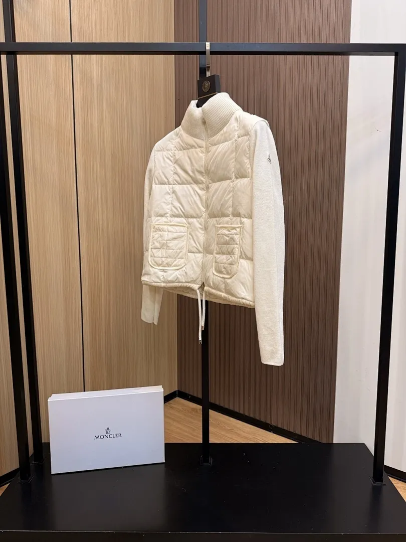 Square-Quilted Padded Wool Zip-Up Cardigan