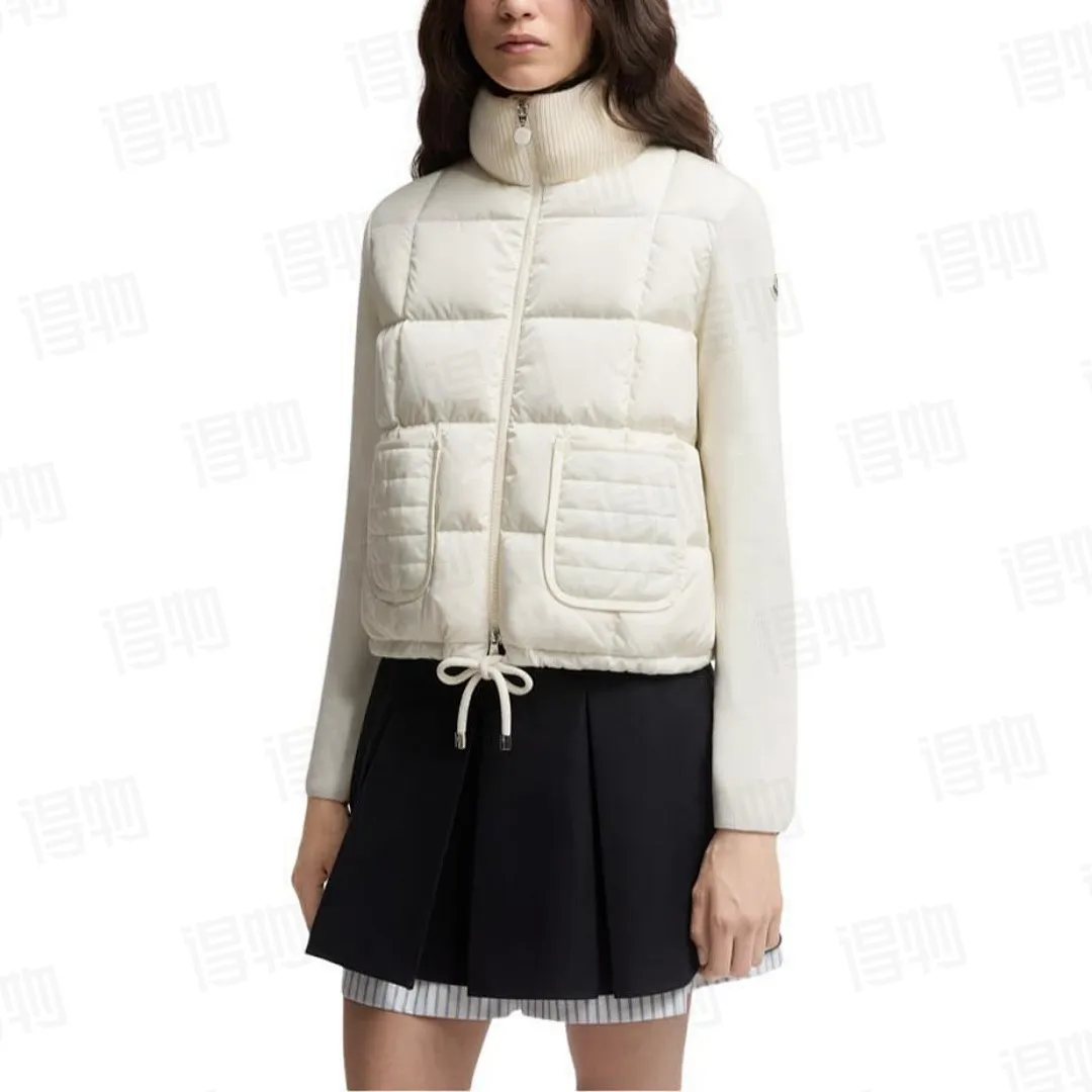 Square-Quilted Padded Wool Zip-Up Cardigan