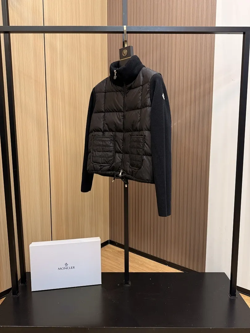 Square-Quilted Padded Wool Zip-Up Cardigan