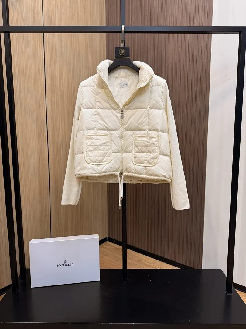 Square-Quilted Padded Wool Zip-Up Cardigan