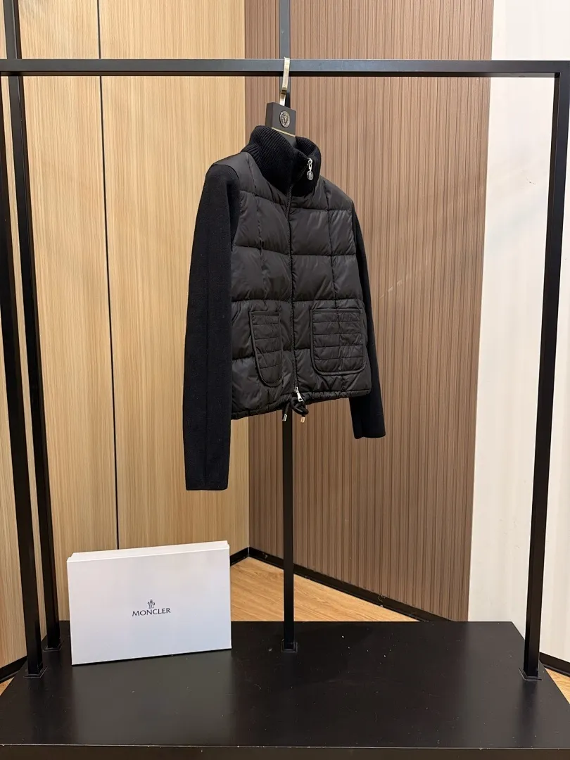 Square-Quilted Padded Wool Zip-Up Cardigan