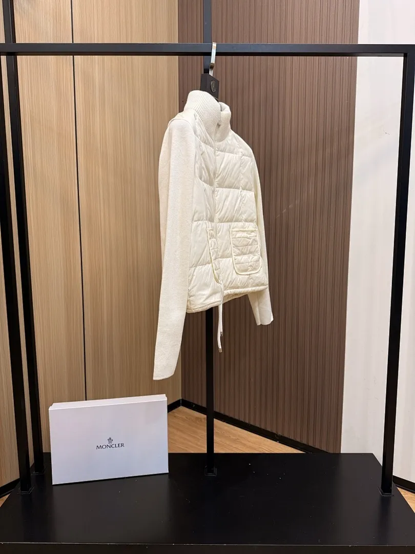 Square-Quilted Padded Wool Zip-Up Cardigan