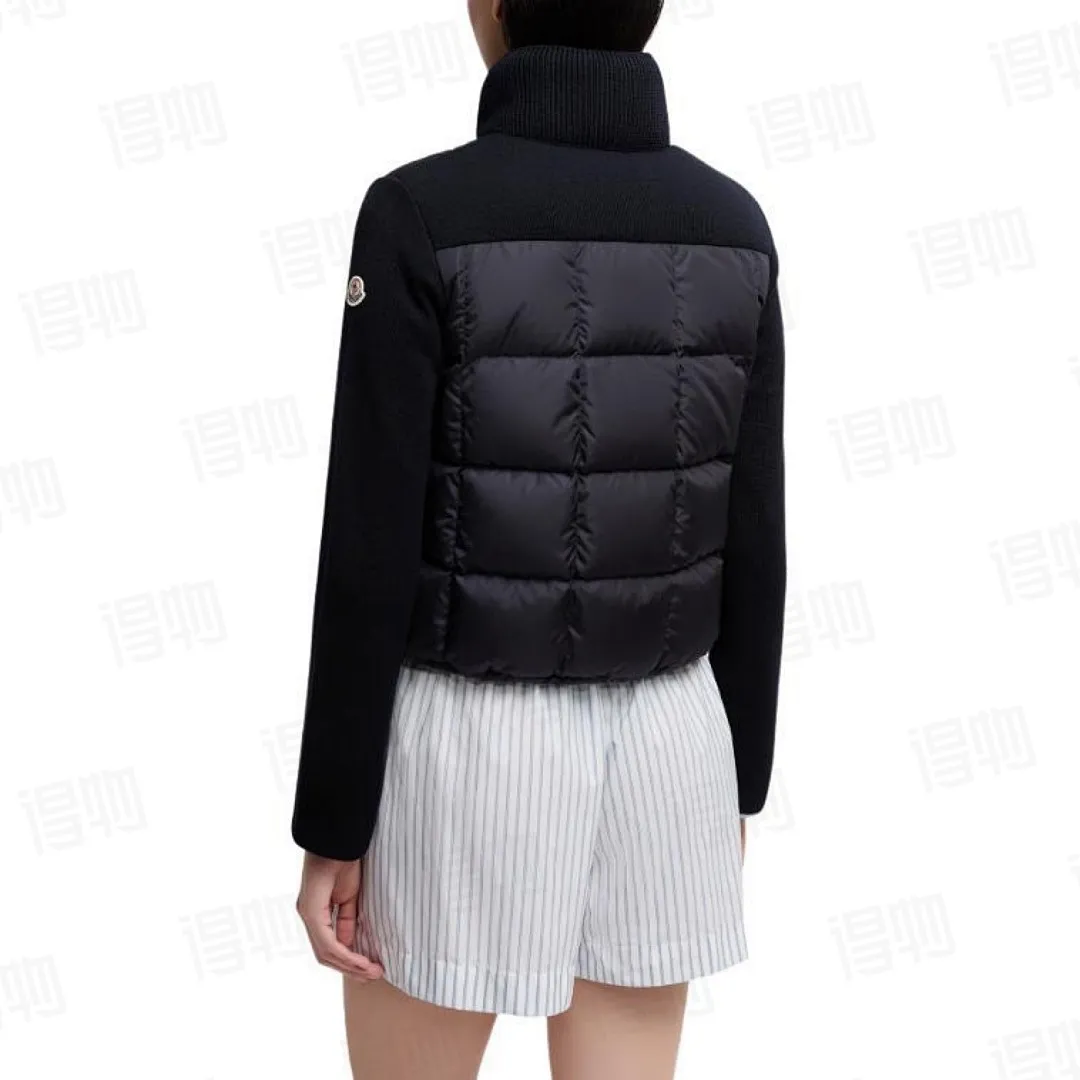 Square-Quilted Padded Wool Zip-Up Cardigan