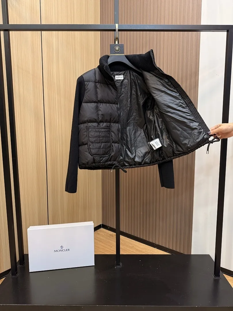 Square-Quilted Padded Wool Zip-Up Cardigan