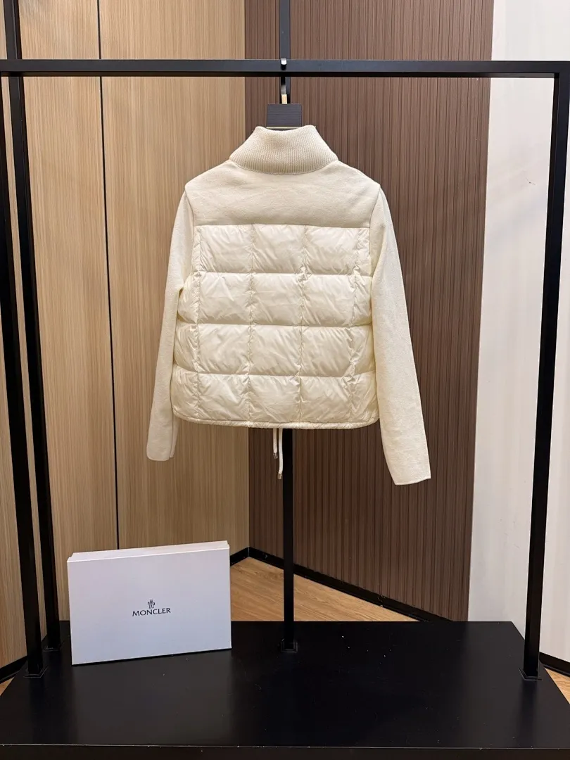 Square-Quilted Padded Wool Zip-Up Cardigan