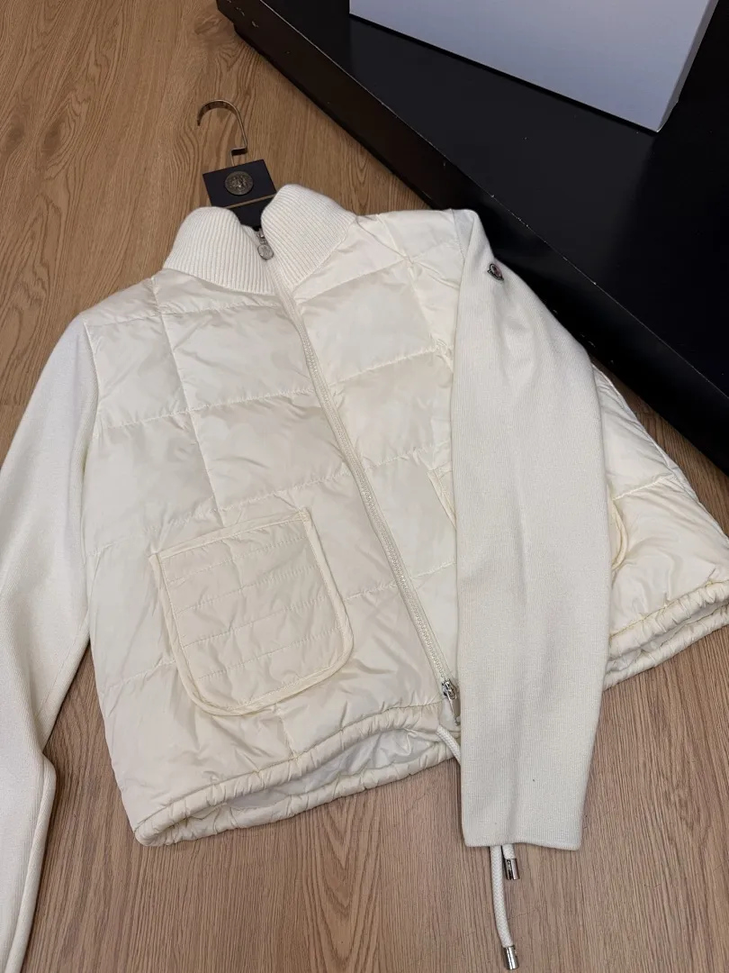 Square-Quilted Padded Wool Zip-Up Cardigan