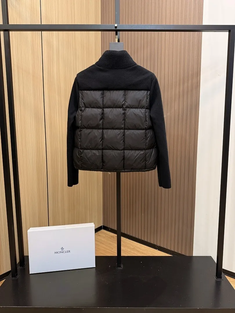 Square-Quilted Padded Wool Zip-Up Cardigan