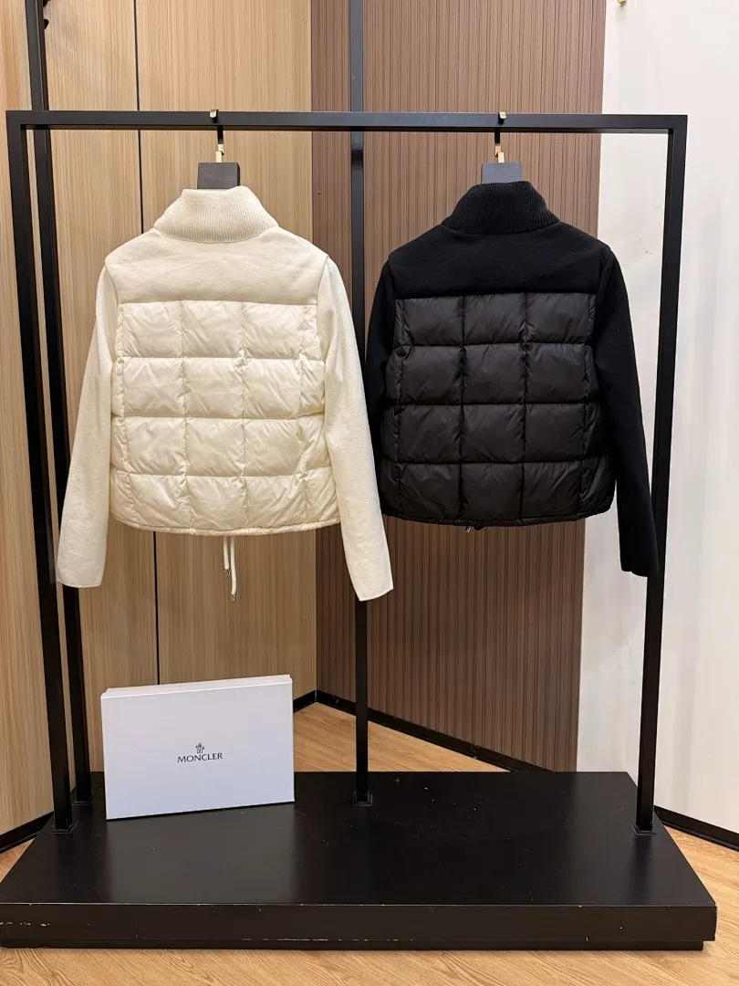 Square-Quilted Padded Wool Zip-Up Cardigan