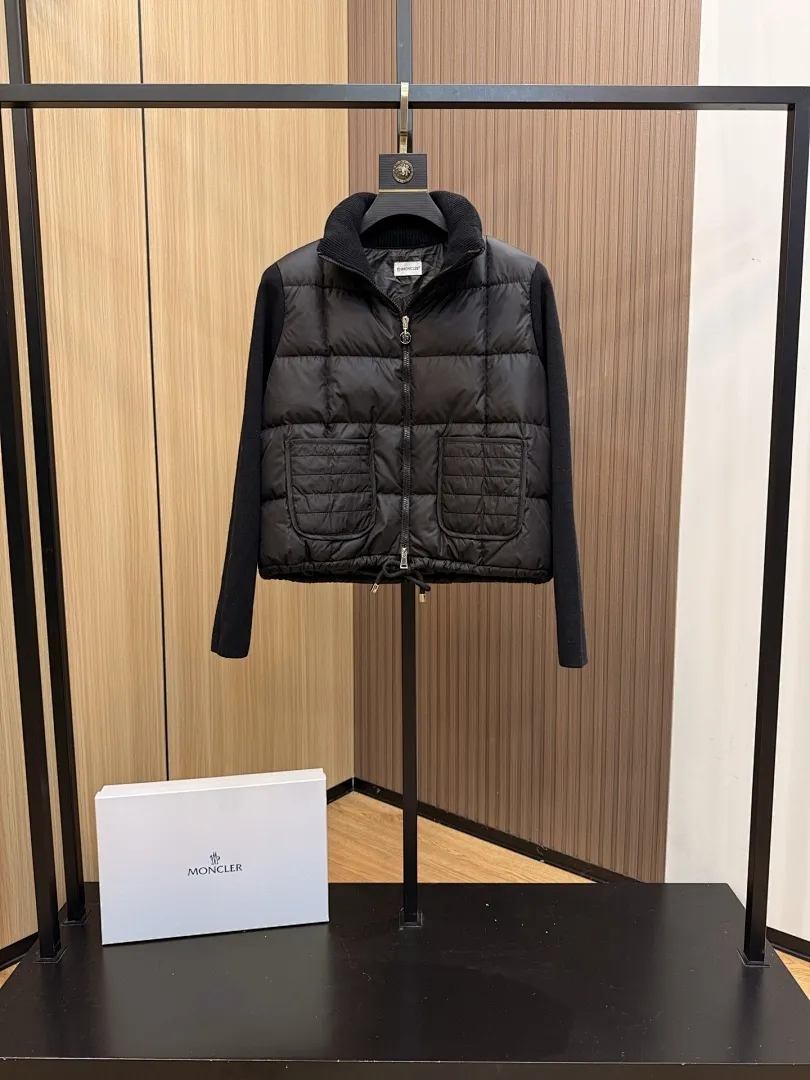 Square-Quilted Padded Wool Zip-Up Cardigan