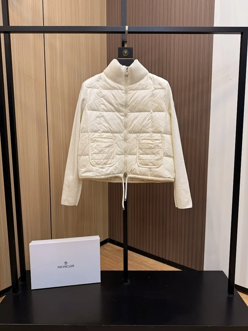 Square-Quilted Padded Wool Zip-Up Cardigan